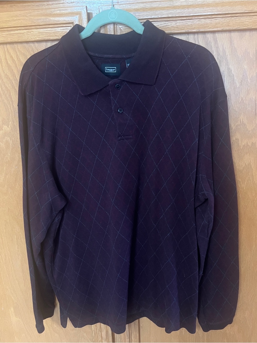 Haggar Men's Long-Sleeve Polo Shirt - Dark Burgundy Argyle sz L